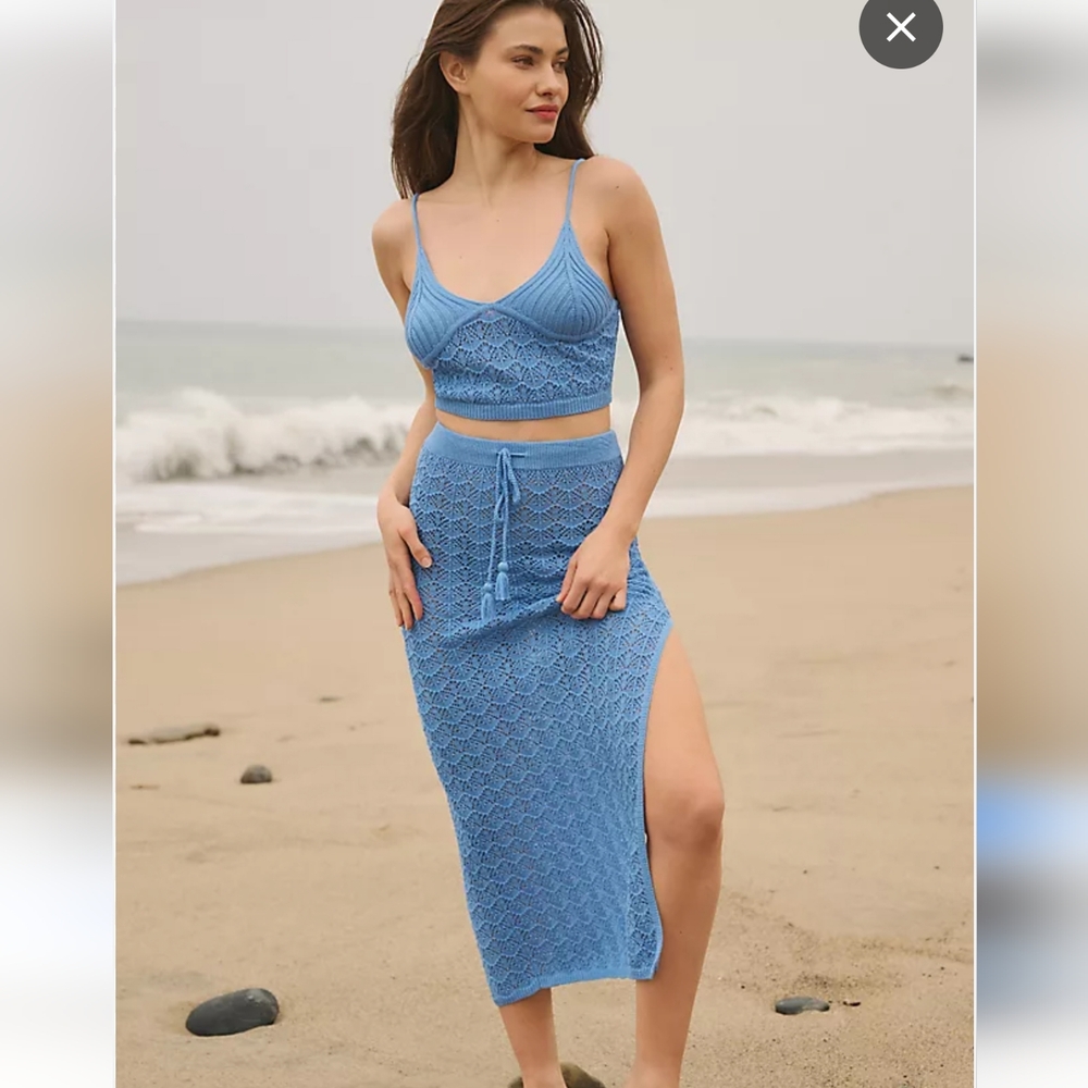 NWT L*Space Sweet Talk Crochet Top Skirt Set Peri Blue XL Boho Vacation